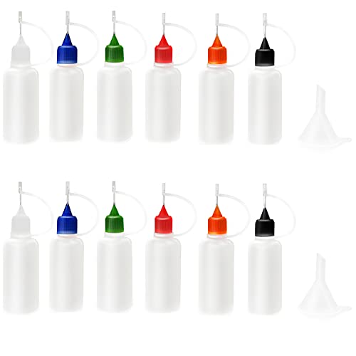XYSMZM 12 Pcs 0.5 Ounce Precision Tip Applicator Bottles, 6 Color