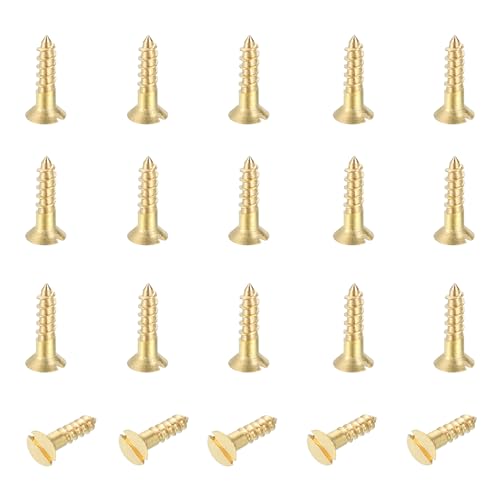 MECCANIXITY 20 Pcs Brass Screws, M3 x 12mm Solid Slotted Drive Flat Head Self-Tapping Wood Screw Fasteners for Woodworking Furniture Repair Photo Frame Drywall Home Appliances, Gold - size: M3 x 12mm