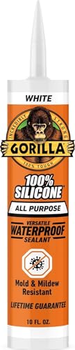 Gorilla 100% Silicone Waterproof Caulk, All-Purpose, White, 10 oz Cartridge - color: White, size: 10oz