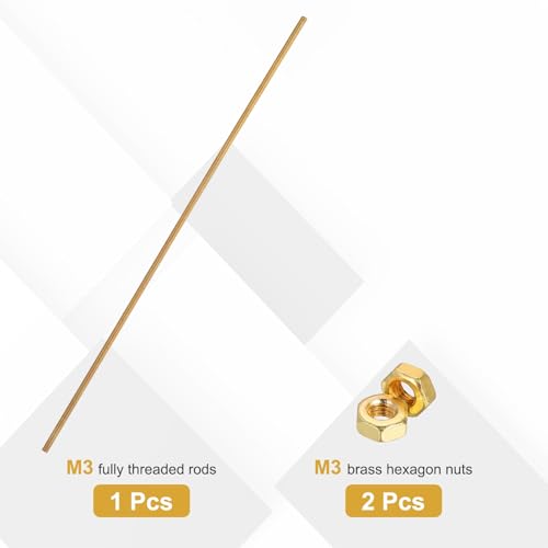 uxcell Brass Fully Threaded Rod, M3x0.5mm Pitch Right Hand Threads Studs with Solid Brass Hex Nuts, 200mm/8 Long Threaded Screw Rods Fasteners for Anchors Bolts Hangers Clamps - size: M3x0.5mmmm200mm