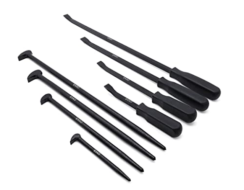 EXXO | 8-Piece Pry Bar Set | 8, 12, 18, 25 Inch Handle Prybars | 6, 12, 16, 20 Inch Rolling Pry Bars | For Prying, Lifting and Moving