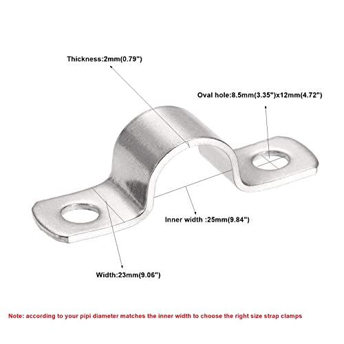 AKIHISA 1 Inch Heavy Duty 2 Hole U-Tube Strap Clamp,10 Pcs Stainless Steel-304 Rigid U-Bracket Pipe Strap Clamp,Wire Pipe Clip Fastener(ID 25mm) - size: 0.98in/25mm 10Pack
