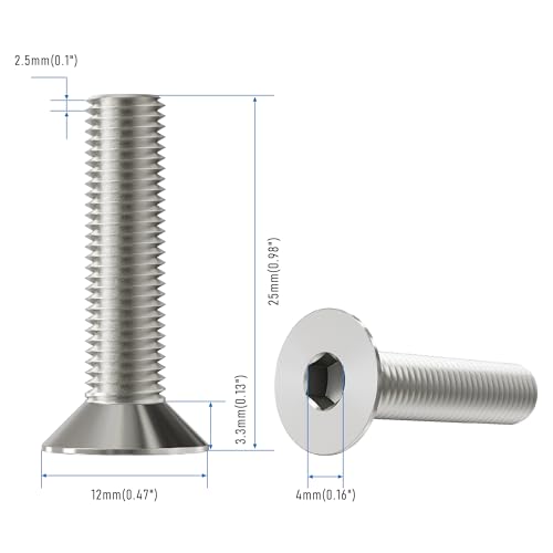 10 Pcs M6x25mm Flat Head Socket Cap Screws,Allen Hex Drive Type, 304 Stainless Steel countersunk Bolt, Full Threaded - size: M6x25mm /10 Pcs