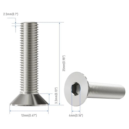 10 Pcs M6x25mm Flat Head Socket Cap Screws,Allen Hex Drive Type, 304 Stainless Steel countersunk Bolt, Full Threaded - size: M6x25mm /10 Pcs