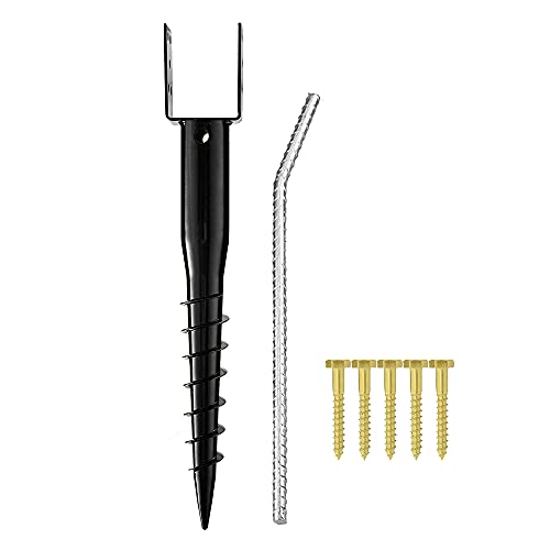 Premium No Dig Ground Anchor Black U-Model Screw in Post Stake - size: 27"x4"(1 Pack)