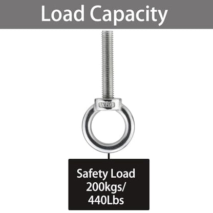 M10 Stainless Steel Eye Bolt with Nuts 4 Pack M10 x 50mm (3/8" x 2 inch) - size: M10x50mm (3/8"x2")