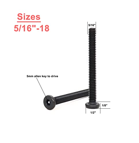 cSeao 10pcs Black 5/16-18 x 1-1/2" Socket Cap Screws Allen Head Bolts with One Hex Key - size: 5/16"-18 x 1-1/2" 10pcs
