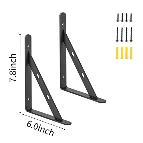12 Pack 8" x 6" Heavy Duty Aluminum Alloy Shelf Brackets, Max Load 360 lbs, Black, Wall Mount - size: 8 Inch x 6 Inch