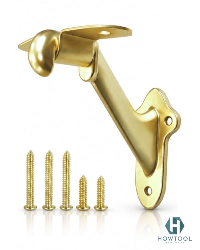 Stair Handrail Brackets Wooden Railing Support Champagne Brass, 3 Pack | HOWTOOL - color: Champagne Brass