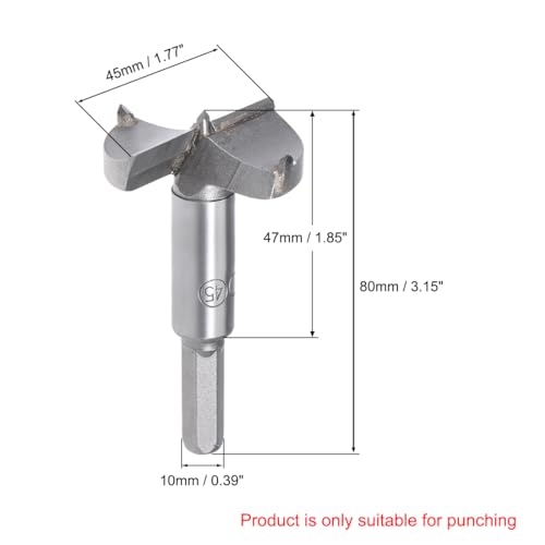 uxcell Forstner Drill Bits 45mm, Tungsten Carbide Wood Hole Saw Auger Opener Woodworking Hinge Hole Drilling Boring Bit Cutter Gray with Case - size: 45mm