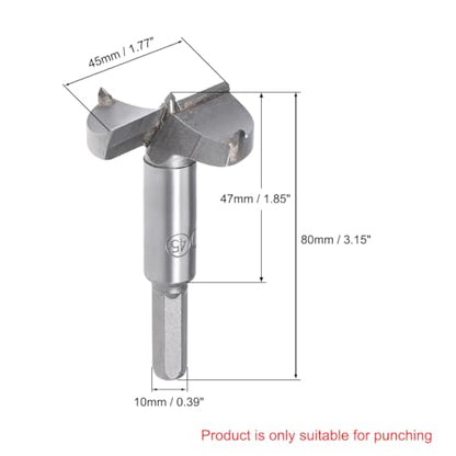 uxcell Forstner Drill Bits 45mm, Tungsten Carbide Wood Hole Saw Auger Opener Woodworking Hinge Hole Drilling Boring Bit Cutter Gray with Case - size: 45mm