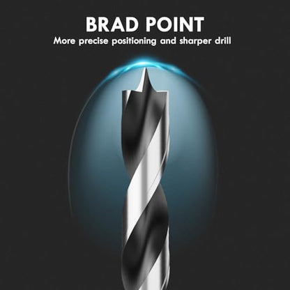 12Pcs (1/8" - 1/2") Brad Point Wood Drill Bit Set - size: Round Shank (1/8"-1/2") - 12pcs