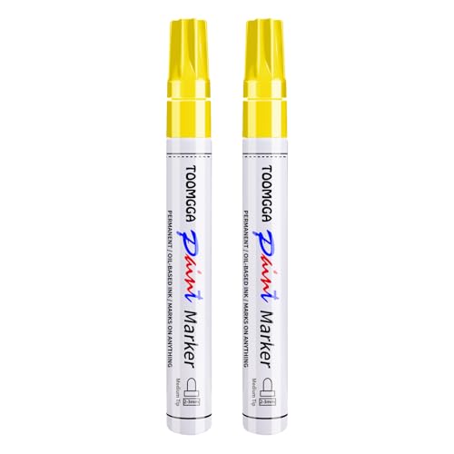 TOOMGGA 2 Yellow Paint Pens Permanent Paint Markers, Oil Based Medium Tip - color: Yellow
