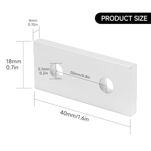 2020 Plate, 10Pcs Aluminum Extrusion Joining Plate Aluminum Flat Straight Brackets, Vertical Connecting Reinforcement Plates Flat, 2 Hole Plate Fittings for Frame Structure - size: 2020