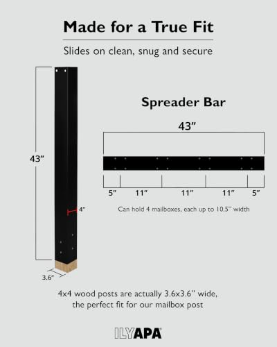 Ilyapa Multifamily Mailbox Post for Outside - 43x4x4 Post Cover - Black - color: Black Quadruple