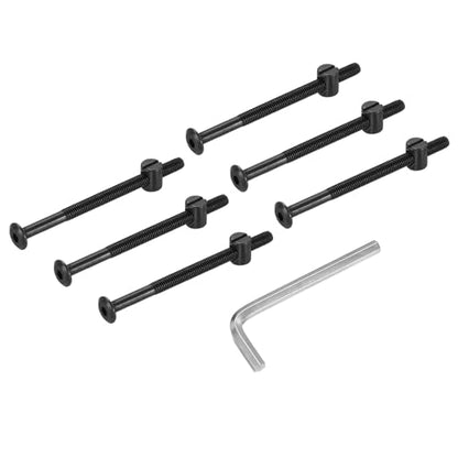 PATIKIL Furniture Bolt Nut Set, 6 Pcs M6 x 90 mm Metric Carbon Steel Flat Head Hex Socket Cap Screws Bolts with Barrel Nuts Hex Key Wrench for Beds Headboards Chairs, Black - size: M6 x 90mm
