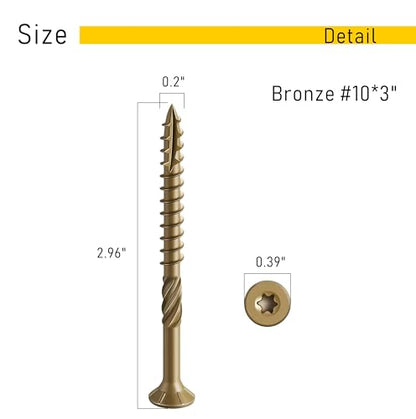 100pcs Deck Screws #10 x 3 Inch Wood Screw Star/Trox Drive Structural Screw for Timber, Log, Landscaping Wood Etc. - color: Brown, size: #10 x 3"