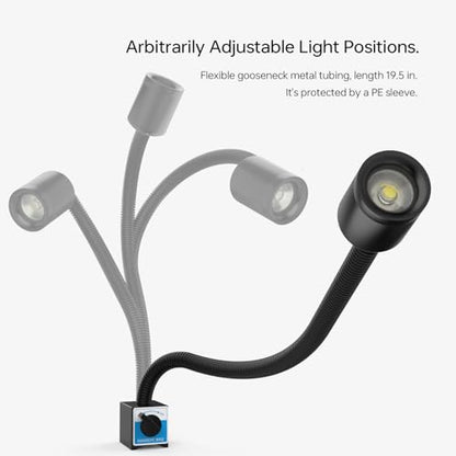 LED Magnetic Work Light, 1500lumens 20in Flexible Gooseneck Work Lamp with Strong Magnetic Base for Lathe Machines, Workbenches. 15W，Yuan 915