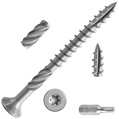 Wensilon #10 * 3" 304 Stainless Steel Deck Screws, (151pcs) 2 lbs.Exterior Wood Screws, Rust Resistant epoxy Coated, Bronze, T25 Star Bit - color: Silver, size: 10*3