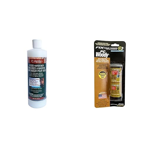 PC Products Wood Repair Bundle, PC-Petrifier Water-Based Wood Hardener, 16 oz, Milky White and PC-Woody Wood Repair Epoxy Paste, Two-Part 1.5 oz, Tan