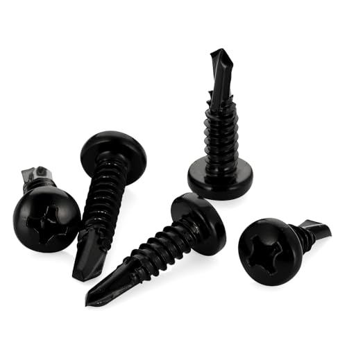 Mellewell #8 x 1/2" Pan Head Self Drilling Screws, Self Tapping Sheet Metal Screws, Black Finish 410 Stainless Steel, 100 PCS - color: Black, size: #8 x 1/2"