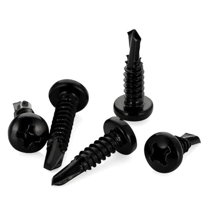 Mellewell #8 x 1/2" Pan Head Self Drilling Screws, Self Tapping Sheet Metal Screws, Black Finish 410 Stainless Steel, 100 PCS - color: Black, size: #8 x 1/2"
