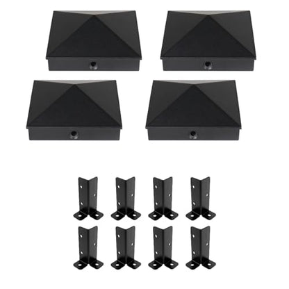 Muzata 8Pack Adjustable Post Base Brackets Deck Post Anchor Fit 1.5x1.5,2x2,2x4,4x4 WT32 Bundle with 4Pack 4x4 Aluminum Post Caps WT06