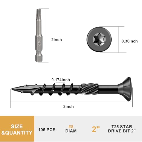 Deck Screws 2 Inch, Wood Screws #8×2", 106 Pcs Black - color: Black, size: #8×2"