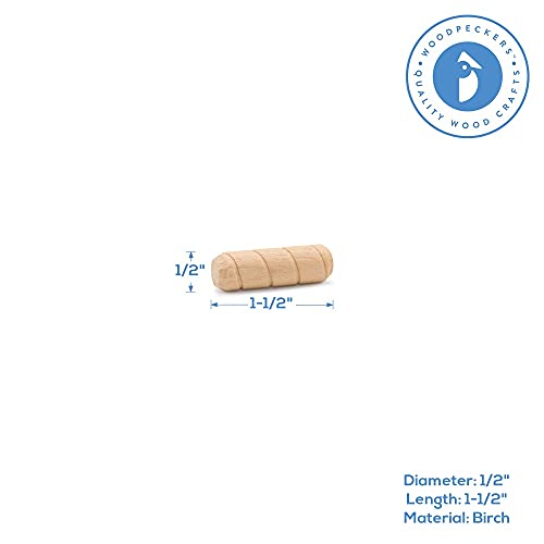 Wooden Dowel Pins 1/2 inch x 1-1/2 inch, Pack of 100 Spiral Dowel Joints for Woodworking, Furniture and Crafts, by Woodpeckers - size: 1/2 inch x 1-1/2 inch