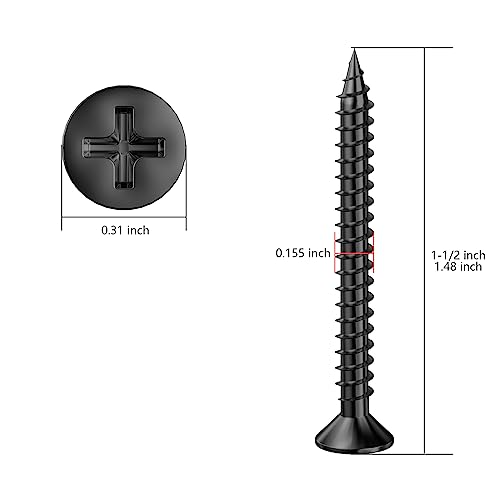 Wensilon (300Pcs) #8x1-1/2 Black Wood Screw Quick Metal Self Tapping Flat Head - color: Black, size: #8x1-1/2