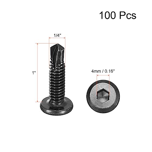 uxcell 100pcs Hex Socket Self Tapping Screws 1/4 x 1, 410 SS, Black - color: Black, size: 1/4 x 1"