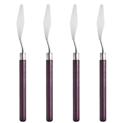 4 Pcs Palette Knife, #2 Pointed Head Spatula, Redwood Handle