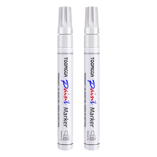 TOOMGGA 2 White Paint Pens Permanent Paint Markers, Oil Based Medium Tip - color: White