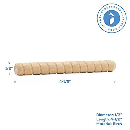 Wooden Dowel Pins 1/2 inch x 4-1/2 inch, Pack of 100 Spiral Dowel Joints for Woodworking, Furniture and Crafts, by Woodpeckers - size: 1/2 inch x 4-1/2 inch