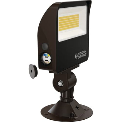 Lithonia Lighting All-in-One LED Flood Light, Waterproof Dusk to Dawn MVOLT - color: Switchable White (Adjustable Lumens), size: 6.04 W x 5.17 L x 1.86 H | Knuckle or Yoke Mount, style: Modern