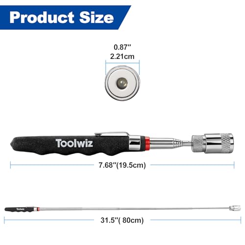 Toolwiz 17" Rolling Magnetic Sweeper with LED Telescopic Pick Up Tool - size: 17 inches + 8 LB Pick Up Tool with Light