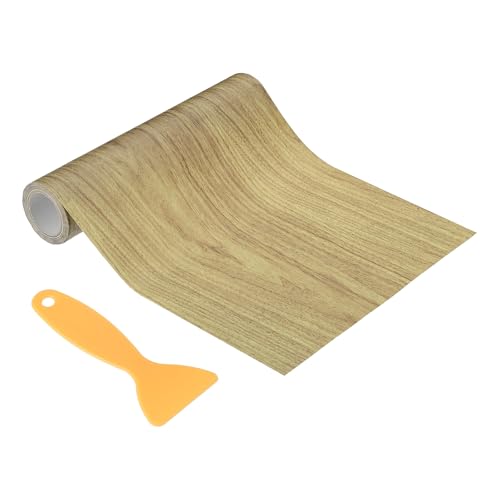 PATIKIL Wood Grain Repair Tape 10" X30', Self Adhesive Realistic Textured Repair Tape Patch with Scraper for Floor Door Table Cabinets Desk, Brown Oak