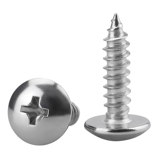 #4 x 1/2" Truss Head Wood Screw, Phillips Truss Head Self Tapping Sheet Metal Tek Screw, 18-8 Stainless Steel 304, Brgiht Finish, 100 PCS - size: #4 x 1/2"