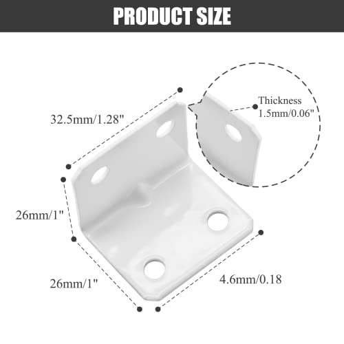 Biaungdo 12 Pcs White Metal Corner Brace, 26x26x32mm L Shape Bracket