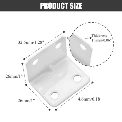Biaungdo 12 Pcs White Metal Corner Brace, 26x26x32mm L Shape Bracket