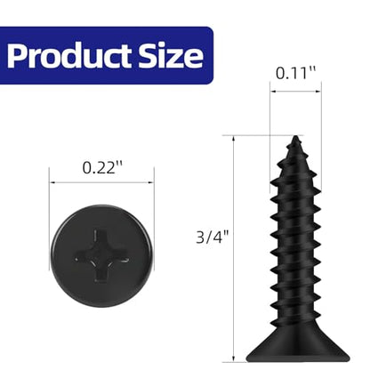 #4 x 3/4" Flat Head Self Tapping Screws, 304 Stainless Steel 18-8 Wood Screw, Black Finish, Screwdriver Bit Included, 200 PCS - color: Black, size: #4 x 3/4"