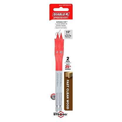 Diablo Spade Bits for Wood - 1/2" Diameter, 6" Length, 1/4" Hex Shank - size: 1/2" × 6" (Pack of 2)