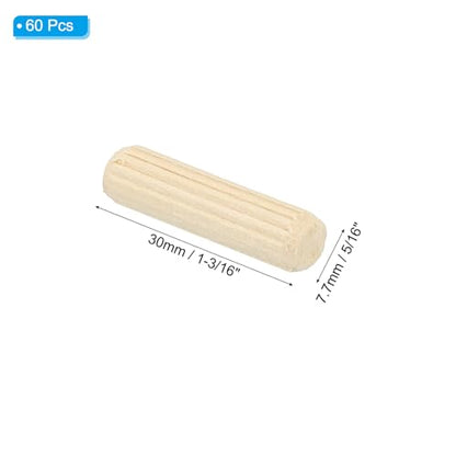 PATIKIL 5/16" x 1-3/16"(8 x 30mm) Wood Dowel Pins, 60 Pack Fluted Wooden Dowel Pin Straight Groove Rods for Furniture Door Art Crafts Projects - size: 5/16" x 1-3/16"