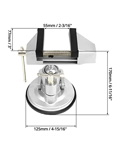 QWORK Portable Vacuum Base Vise with Multi-Angle Rotation - 3.15" Jaw Width Pivots Vise Portable Vacuum Base Vise, for Various Smooth Work Surfaces