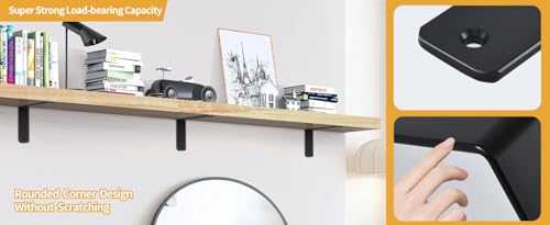 6 Pack - L 16" x H 8" x W1.5, 5mm Thick Black L Shelf Bracket, Iron Shelf Brackets, Metal Shelf Brackets, Floating Shelf, Shelf Supports with Screws - size: 16''x8'', style: Black 6 Pack