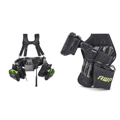AWP TrapJaw Pro Framing Tool Rig with Spring-Loaded Technology, Premium Tool Belt & Angled Drill Holster | Heavy-Duty Polyester Drill Holster