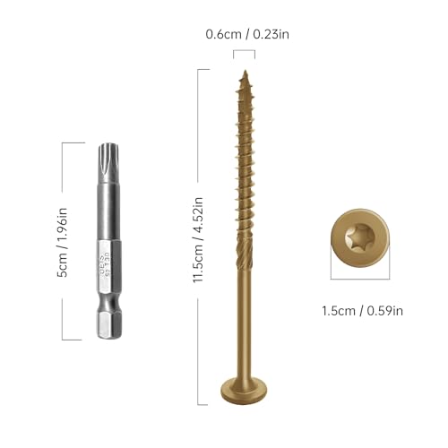 50Pcs 4-1/2 Inch Structural Wood Screws Yellow - color: Yellow, size: #14×4-1/2"