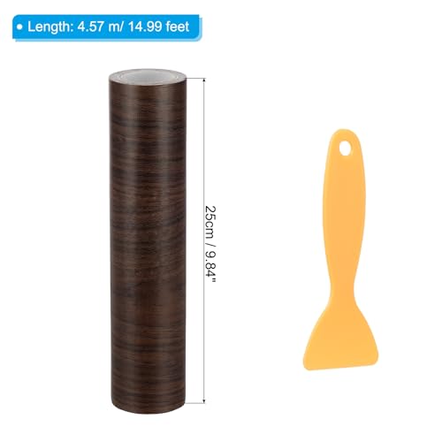 PATIKIL Wood Grain Repair Tape 10" X30', Self Adhesive Realistic Textured Repair Tape Patch with Scraper for Floor Door Table Cabinets Desk, Dark Brown Oak