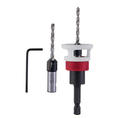 Countersink Drill Bit, 1/8" x3/8" Carbide Tipped Drill Bits with Depth Stop, 1/4" Quick Change Hex Shank Countersink Drill with Replaceable HSS Pilot Drill Bit for Plastic, Woodworking - size: 1/8" x 3/8"