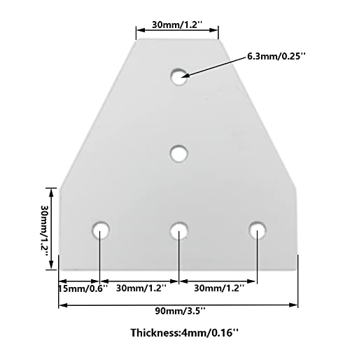 4 PCS Joint Plate, Surface Anodic Oxidation Silver T Shape Corner Bracket, 5 Hole Outside Joining Plate for 3030 Series Aluminum Profile 3D Printer Frame - size: 3030T